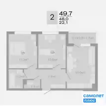 
   Продам 2-комнатную, 49.7 м², ДЗЕНПАРК, литер 10

. Фото 10.