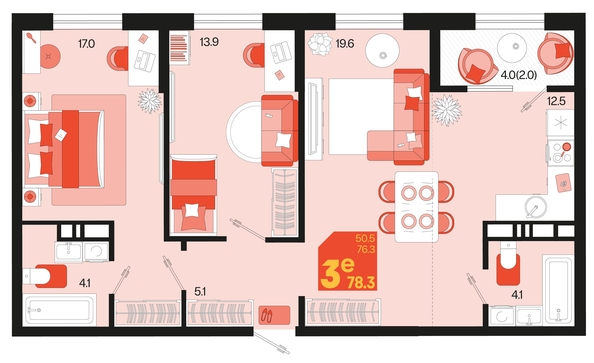 
   Продам 3-комнатную, 78.3 м², Первое место, квартал 1.6, литер 1

. Фото 6.