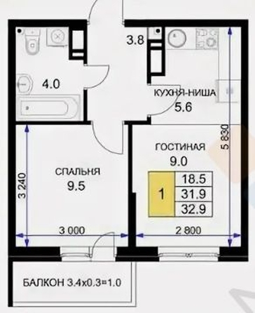 
   Продам 1-комнатную, 32.9 м², Героя Ростовского ул, 8к3

. Фото 8.