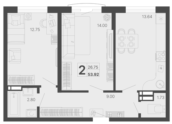 
   Продам 2-комнатную, 53.92 м², Светский лес, литер 4

. Фото 6.