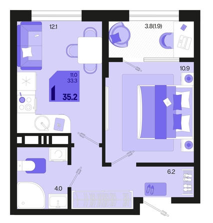 
   Продам 1-комнатную, 35.2 м², Первое место, квартал 1.6, литер 1

. Фото 6.