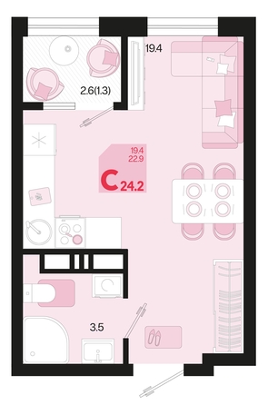 
   Продам 1-комнатную, 24.2 м², Первое место, квартал 1.5, литер 1

. Фото 6.