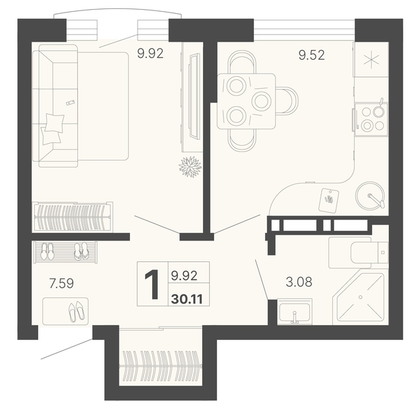 
   Продам 1-комнатную, 30.11 м², Светский лес, литер 3

. Фото 6.