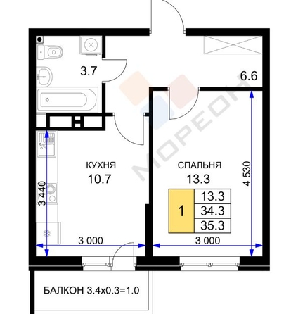 
   Продам 1-комнатную, 35 м², Героя Ростовского ул, 8к3

. Фото 13.