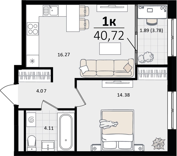 
   Продам 1-комнатную, 40.72 м², Патрики, литер 5.1

. Фото 4.