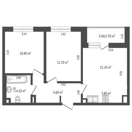 
   Продам 2-комнатную, 48.9 м², Западный Обход ул, 42  2

. Фото 1.