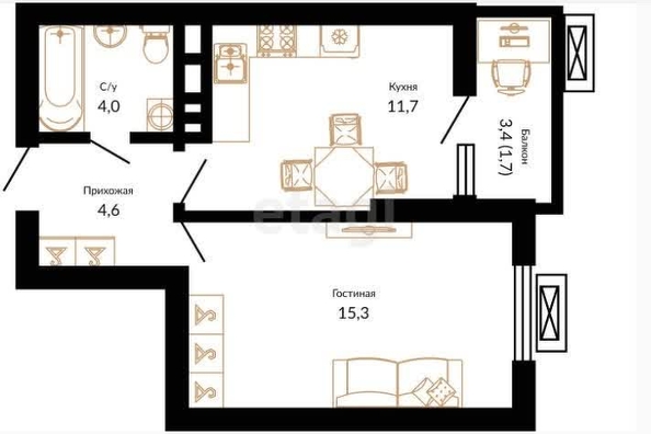 
   Продам 1-комнатную, 37.3 м², Даниила Смоляна ул, 71к1

. Фото 11.