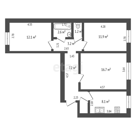 
   Продам 3-комнатную, 68.9 м², Чекистов пр-кт, 3

. Фото 13.