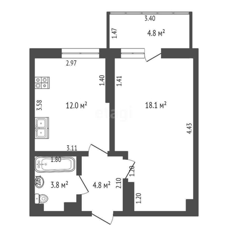 
   Продам 1-комнатную, 39.4 м², Конгрессная ул, 41/1

. Фото 1.