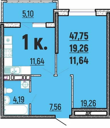 
   Продам 1-комнатную, 47.75 м², Клубный дом Агой

. Фото 1.