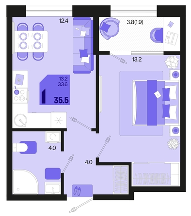 
   Продам 1-комнатную, 35.5 м², Первое место, квартал 1.3, литер 2

. Фото 6.