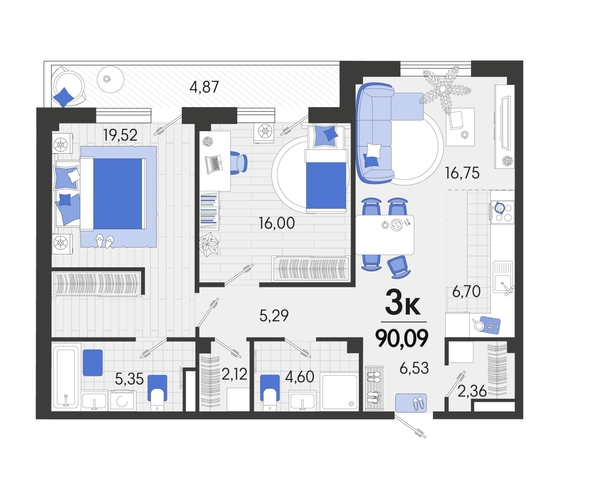 
   Продам 3-комнатную, 90.09 м², Спортивная ул, 2а лит7

. Фото 4.