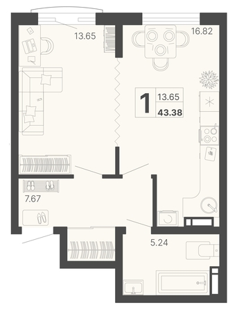 
   Продам 1-комнатную, 43.38 м², Светский лес, литер 4

. Фото 6.