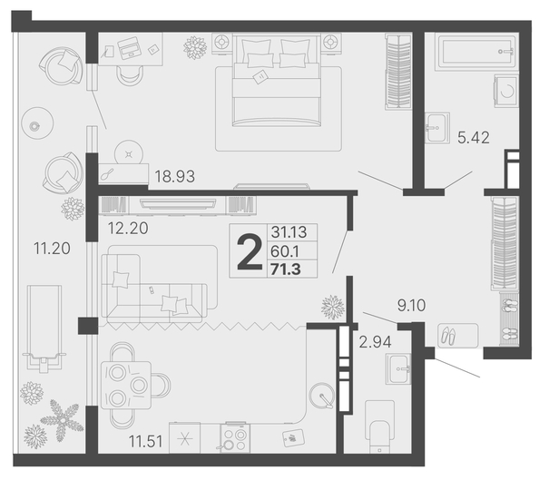 
   Продам 2-комнатную, 65.7 м², Светский лес, литер 3

. Фото 6.