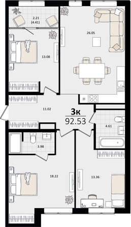 
   Продам 2-комнатную, 195.1 м², Патрики, литер 2

. Фото 4.