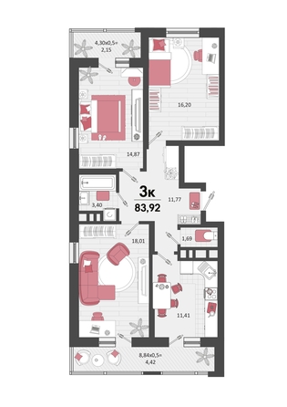 
   Продам 3-комнатную, 83.92 м², Родные просторы, литера 20

. Фото 4.