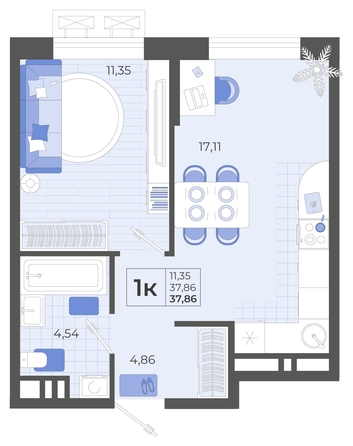 
   Продам 1-комнатную, 37.86 м², Высочество, литера 2

. Фото 4.