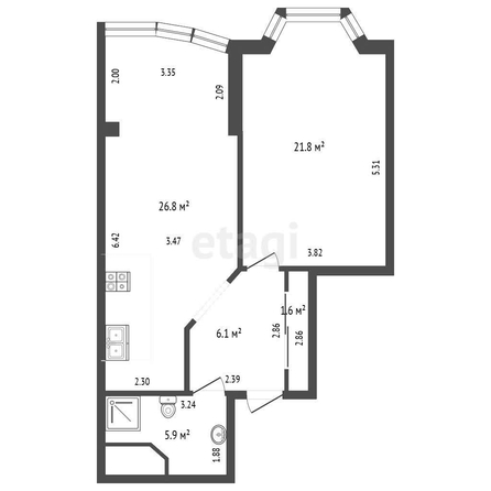 
   Продам 2-комнатную, 62.2 м², Рождественская Набережная ул, 2

. Фото 16.