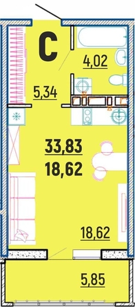 
   Продам студию, 33.83 м², Клубный дом Агой

. Фото 1.