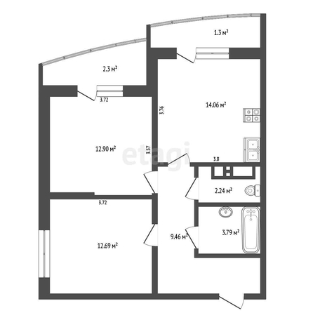 
   Продам 2-комнатную, 55.1 м², Петра Метальникова ул, 36

. Фото 9.