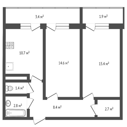 
   Продам 2-комнатную, 54.7 м², Героя Георгия Бочарникова ул, 4/2

. Фото 1.