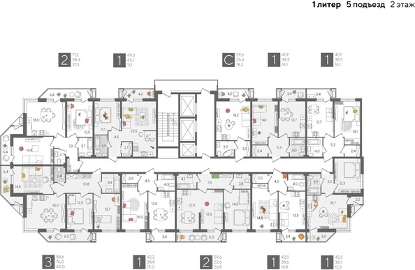 
  Продается 2-комн. квартира, 59.6 м², ЖК Рекорд 2, литера 1
. Фото 1.