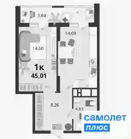 
  Продается  квартира, 45 м², ЖК Родные просторы, литера 20
. Фото 8.
