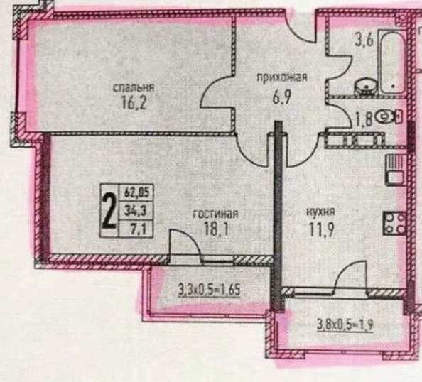 
  Продается 2-комн. квартира, 69 м², Таманская ул, д. 121к6
. Фото 35.