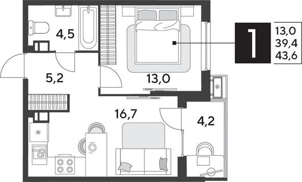 
  Продается 1-комн. квартира, 43.6 м², ЖК Парк Победы 2, литера 28
. Фото 1.