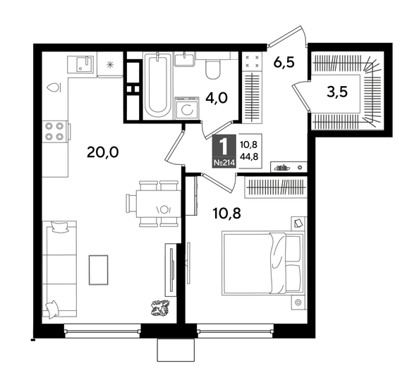 
  Продается 1-комн. квартира, 44.3 м², ЖК DOGMA PARK (Догма парк), литера 19
. Фото 1.