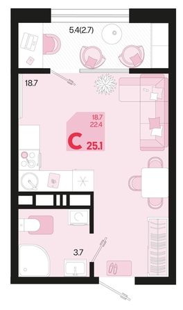 
  Продается 1-комн. квартира 25.1 м², в ЖК Первое место, квартал 1.1, литер 2. Фото 6.