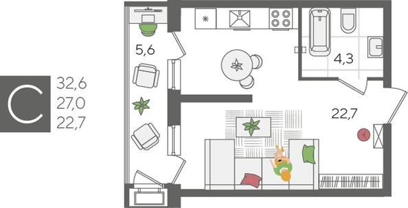 
  Продается студия, 32.6 м², ЖК Рекорд 2, литера 3
. Фото 1.