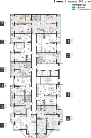 
  Продается 1-комн. квартира, 47.4 м², ЖК Рекорд 2, литера 3
. Фото 2.