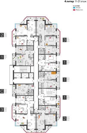 
  Продается 1-комн. квартира, 41.6 м², ЖК Рекорд 2, литера 4
. Фото 2.