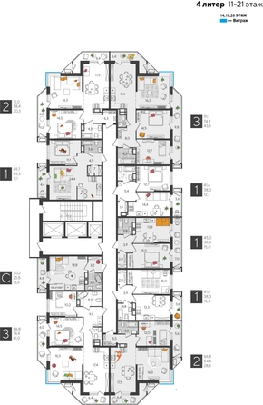 
  Продается 1-комн. квартира, 45 м², ЖК Рекорд 2, литера 4
. Фото 2.