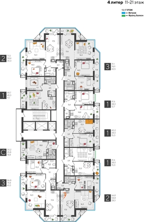 
  Продается 1-комн. квартира, 41.6 м², ЖК Рекорд 2, литера 4
. Фото 2.