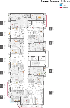 
  Продается 1-комн. квартира, 41.5 м², ЖК Рекорд 2, литера 5
. Фото 2.