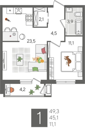 
  Продается 1-комн. квартира, 49.3 м², ЖК Рекорд 2, литера 5
. Фото 1.
