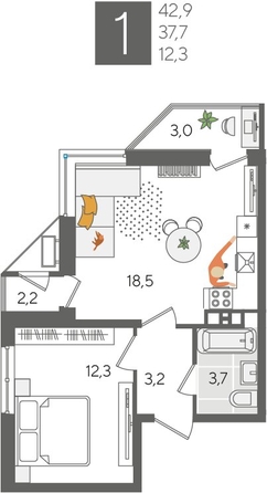 
  Продается 1-комн. квартира, 42.9 м², ЖК Рекорд 2, литера 5
. Фото 1.
