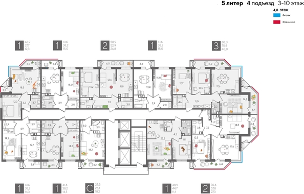 
  Продается 1-комн. квартира, 41.6 м², ЖК Рекорд 2, литера 5
. Фото 2.