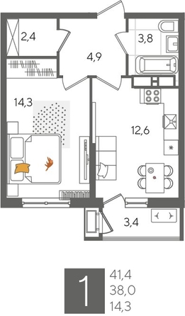 
  Продается 1-комн. квартира, 41.4 м², ЖК Рекорд 2, литера 5
. Фото 1.