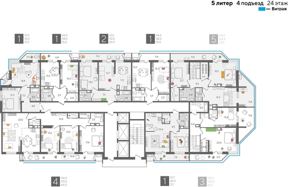 
  Продается 1-комн. квартира, 44.6 м², ЖК Рекорд 2, литера 5
. Фото 2.