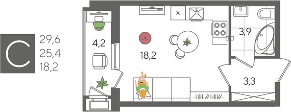 
  Продается студия, 29.6 м², ЖК Рекорд 2, литера 6
. Фото 1.