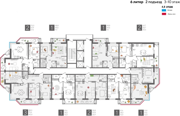 
  Продается 1-комн. квартира, 41.6 м², ЖК Рекорд 2, литера 6
. Фото 2.