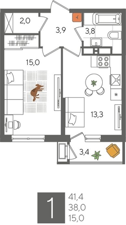 
  Продается 1-комн. квартира, 41.4 м², ЖК Рекорд 2, литера 6
. Фото 1.