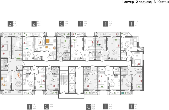 
  Продается 3-комн. квартира, 101 м², ЖК Рекорд 2, литера 1
. Фото 2.