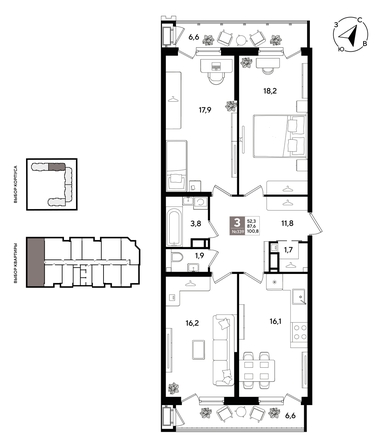 
  Продается 3-комн. квартира 99.5 м², в ЖК Рекорд 2, литера 1. Фото 1.