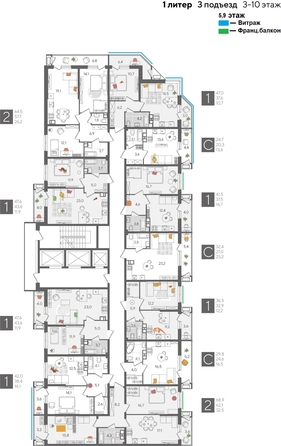 
  Продается 1-комн. квартира, 47 м², ЖК Рекорд 2, литера 1
. Фото 2.