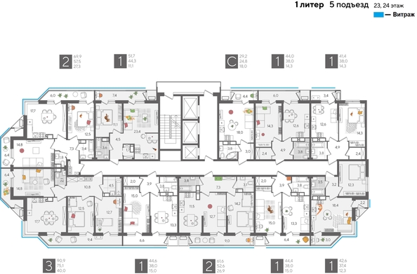 
  Продается 1-комн. квартира, 44.4 м², ЖК Рекорд 2, литера 1
. Фото 2.