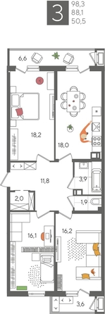 
  Продается 3-комн. квартира 97.6 м², в ЖК Рекорд 2, литера 2. Фото 1.